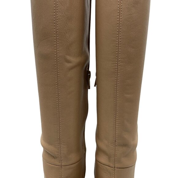 Jeffrey Campbell Knee High Boot Tan Sz 8 Dauphin Square Toe Platform Chunky - Picture 10 of 15